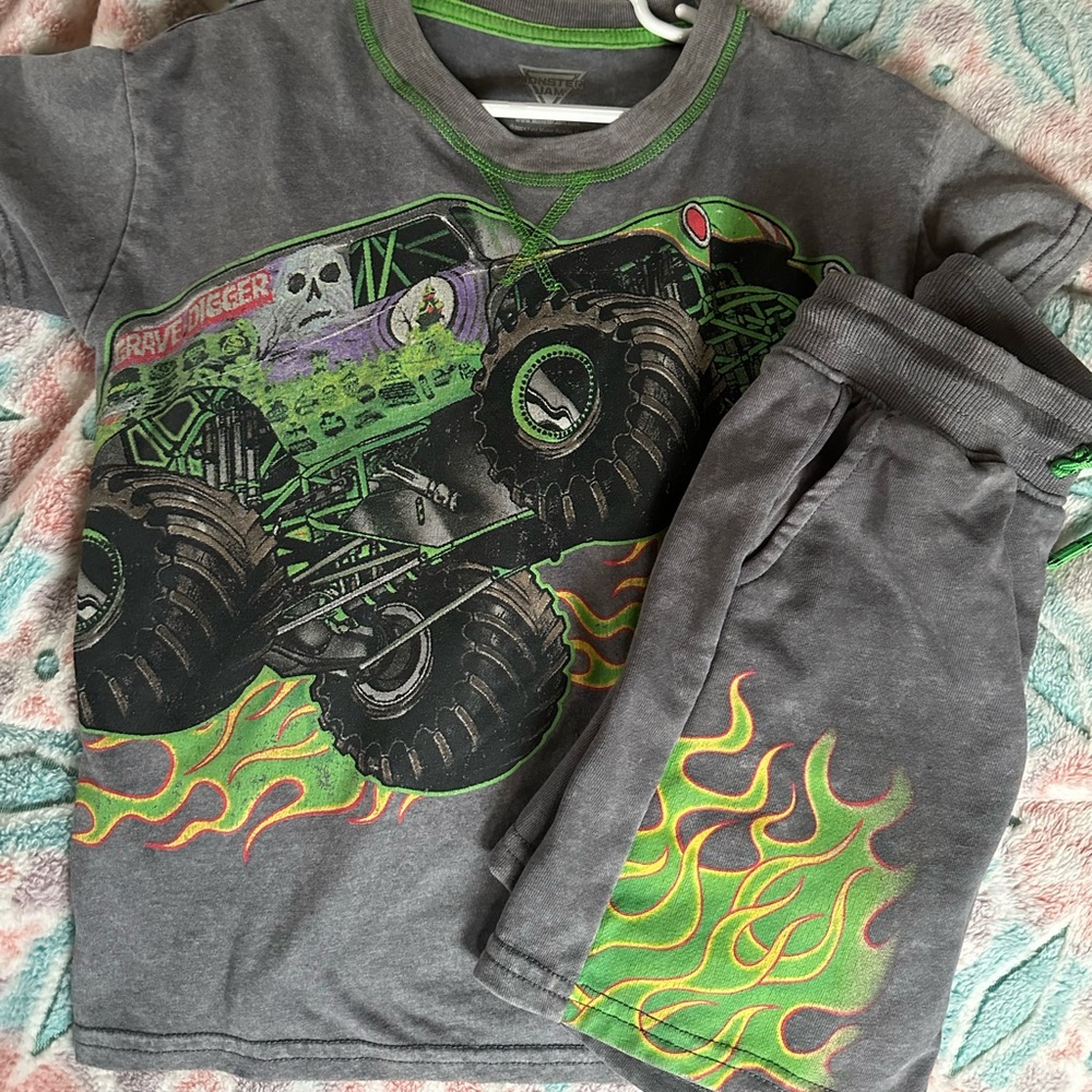 Monster Truck Graphic Tee and Shorts Set